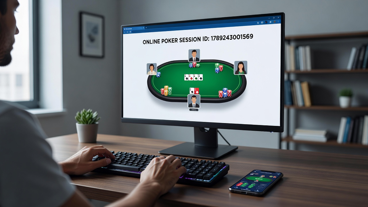 Mobile device displaying an online poker app during a tournament