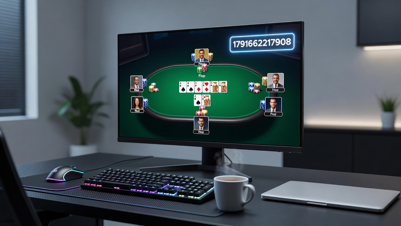 Close-up of poker software interface displaying statistics and multi-table layout options